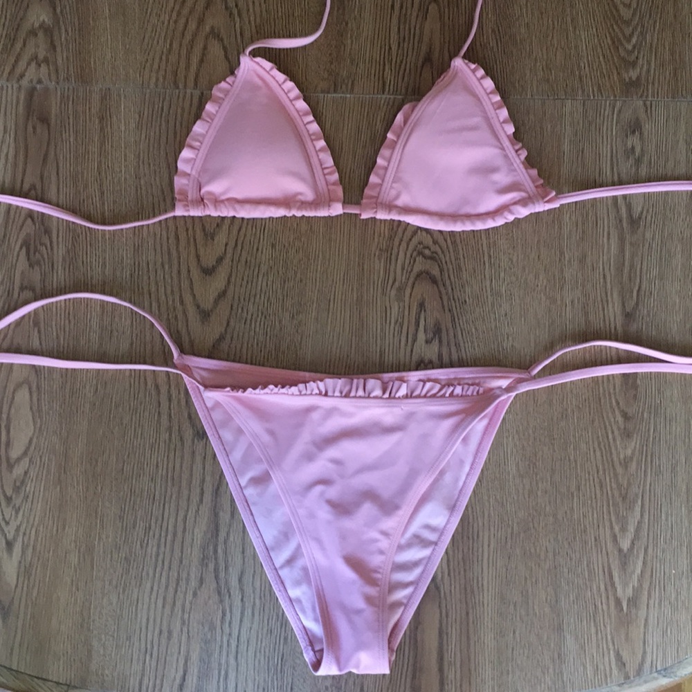 Pink ruffle bikini